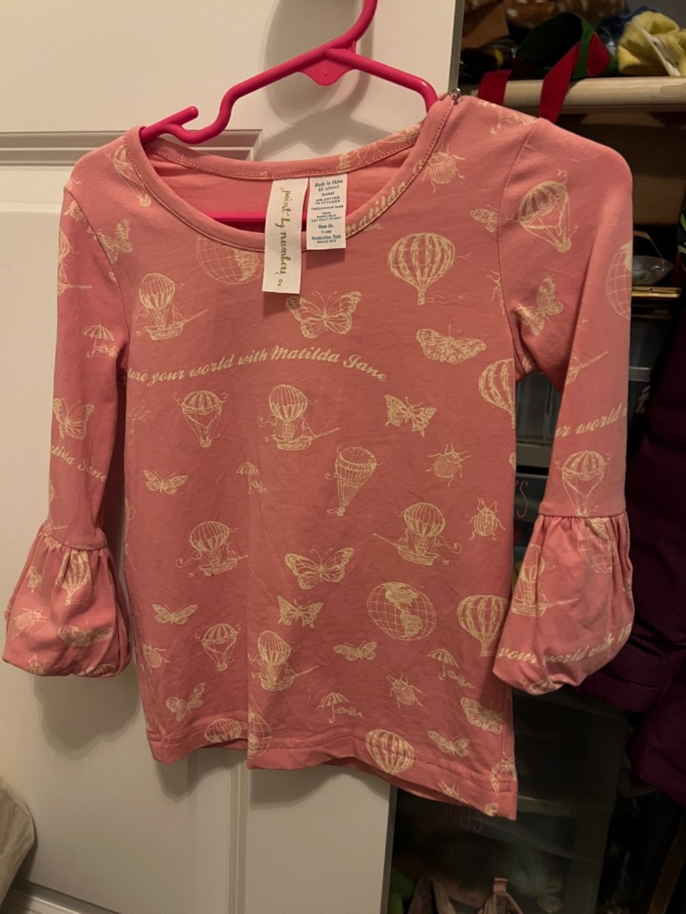 Matilda Jane Pink Long Sleeve Top with Cream Hot Air Balloon & Butterfly Print